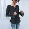 Women's Fashion Casual Polka Dot Print Summer Spring Long Sleeve V-Neck T-shirts & Long-sleeve Tops