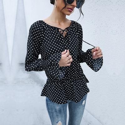 Γυναικεία Μόδα Casual Μπλούζες T-shirts & Μακρυμάνικα Τοπ με Πουά Εκτύπωση Καλοκαίρι Άνοιξη Μακρυμάνικα V-Neck