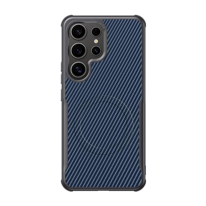 Carbon Fiber Texture Soft Magnetic Phone Case For Samsung S25 Ultra S24 Plus S23 TPU Hybrid Silicone Shockproof Slim Wireless Charge Cover