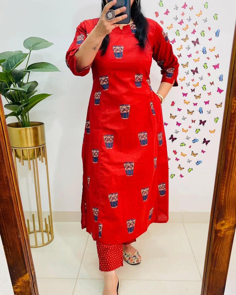 Women Designer Kurta Pant Cord Set Indian Bollywood Top Tunic Pure Cotton Kurti