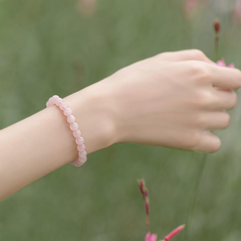 Rosenquarz Pfirsichblüten Armband Glücksbringer Perlen für Frauen Mädchen Niedlich Ins Feen Handkette