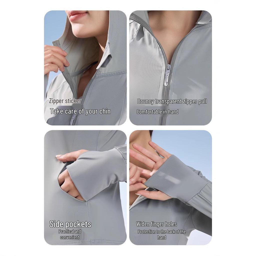 2025 Slimming UPF50+ Nylon Hooded Yoga Jacket - Long Sleeve, Sun Protection, Versatile for Outdoor Summer Activities