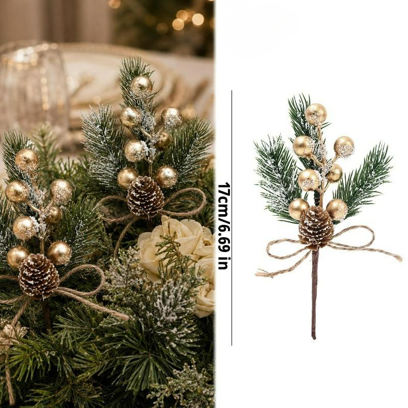 Winter Floral Red Berry Stems Pine Cones Christmas Wreath Artificial Evergreen Pine Branches Xmas Tree Wreaths Party Vase Decor