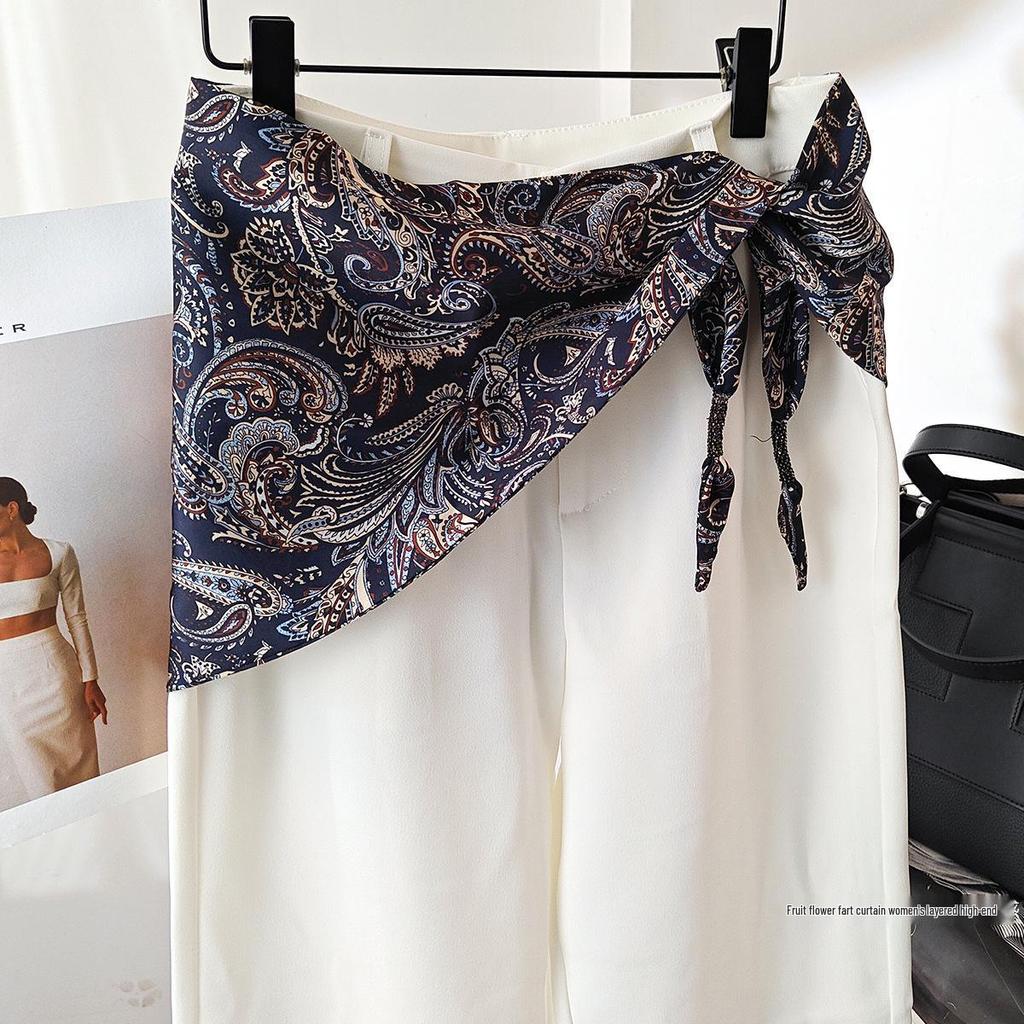 Koreańska damska warstwowa trójkątna jedwabna chusta - modny dodatek do talii na rok 2025 do dżinsów