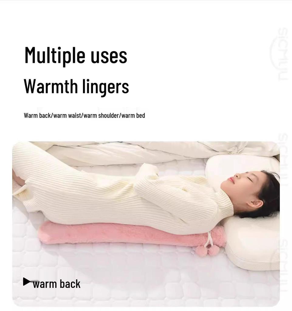 Cross-border PVC Long Hot Water Bottle with Plush Cover – Extra-Large, Explosion-Proof Hand and Body Warmer for Students and Bed.