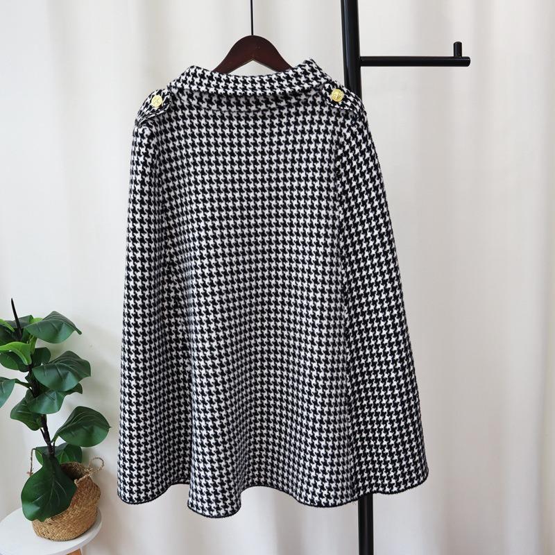 Autumn and Winter New Design Belt Qiandongge Temperament Knitted Double-sided Woolen Cape Coat Sweater Shawl Women