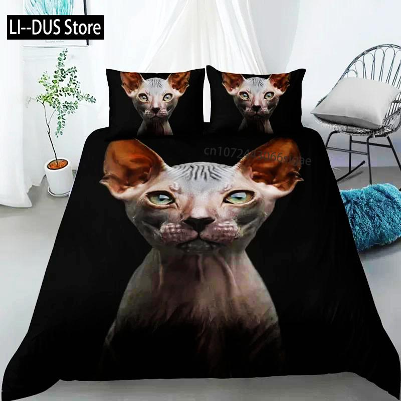 

Comforter Canadian Sphynx Cat King Queen Lovely Pet Kitty Bedding Set Boys Teens Adults Cute Animal Soft Polyester Comforter (quilt)-EU Single(135*200cm)3pcs