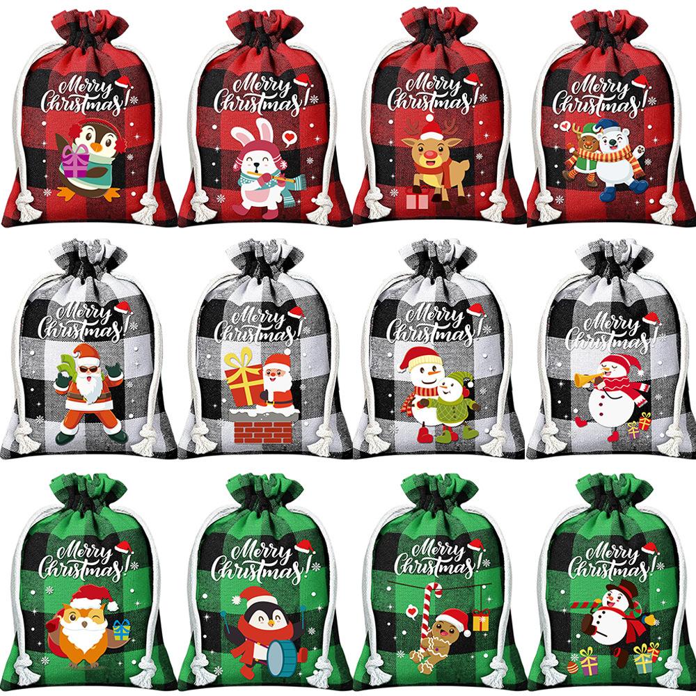 12pcs Christmas Linen Drawstring Bag Drawstring Bag Gift Bag Cloth Bag Christmas Gift Bag Set Drawstring Bag