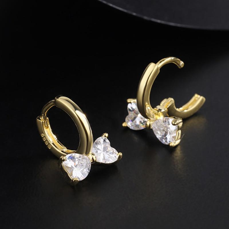 Luxury Temperament Inlaid Zircon Bowknot Hoop Earrings for Women Silver Bow Huggie Fashion Jewelry Gifts