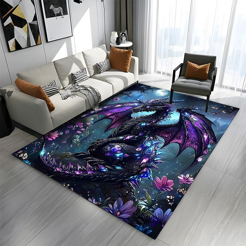 Majestic Crystal Dragon In Moonlight Patterned Carpet a Non Slip Rug Suitable for All Seasons and Any Setting, Gift