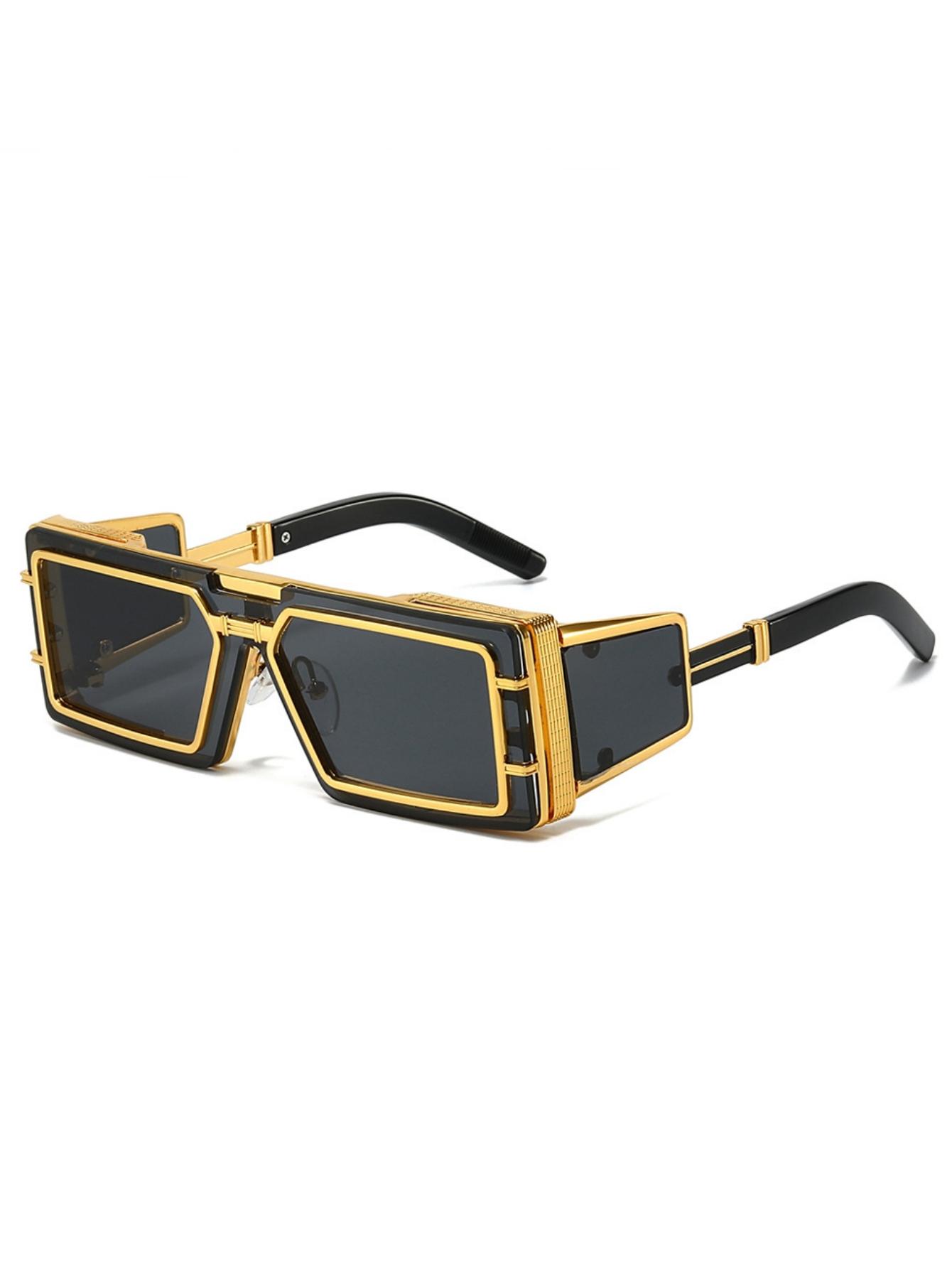 

New fashion sunglasses men s future technology advanced metal square punk wind sunglasses ins personality outdoor street shootin золотой