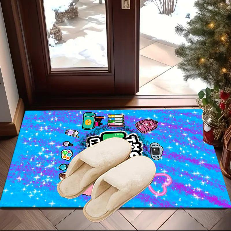 Toca Boca Spielfiguren im Gittermuster Teppich für das Büro, Stuhlunterlage, Dekorations Teppich Wohnzimmer Schlafzimmer Matte, Große Größe Fan Geschenke Weihnachtsgeschenke