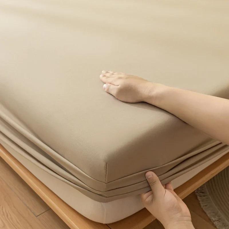 Soft Cotton Fitted Sheet Single Double Bed Mattress Cover with Elastic Band Bed Sheet Bed Linens Solid Color Sheet Mattress Topper