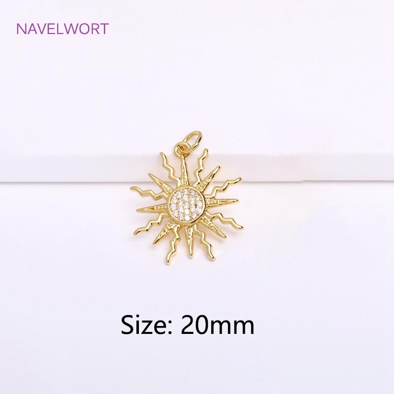 18K Gold Plated Brass Charm,Round Sun Charm For Necklace Making Findings,Inlaid Zircon Sun Pendant,Jewelry Charm,DIY Accessories