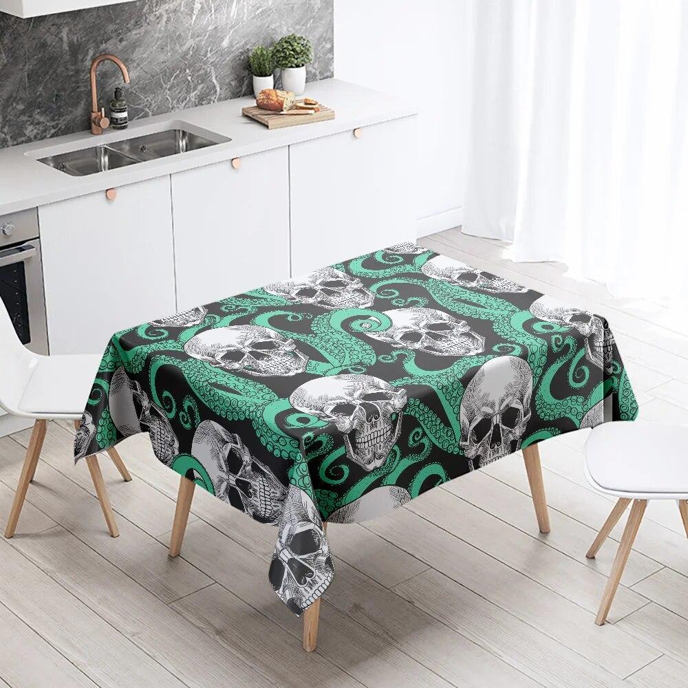 Octopus Skull Colorful Tablecloth Home Decor Stain Resistant Waterproof Table Decoration Rectangular Kitchen Fireplace Tops
