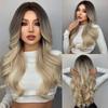 ALAN EATON Platinum Blonde Long Wavy Wig for Women Middle Part Ombre Hair Synthetic Wig for Natural Daily High Temperature Fiber