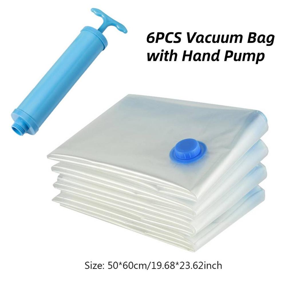 6PCS 6 Sizes Reusable Vacuum Bag Cover with Pump Vacuum Compression Sealer Bag Space Saving for Clothes Storing Large Container