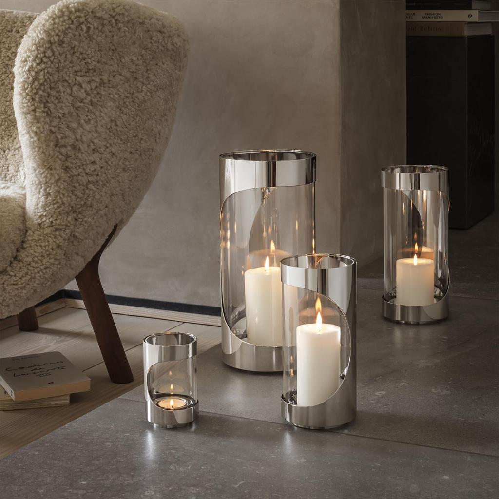 Georg Jensen Candle Holder, Small, Chrome Contours, Silver, Diameter 11cm X Height 22cm, 10020461
