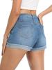 Puffanpop Women's Distressed Denim Shorts Ripped Jeans Shorts Rolled Cuff Hem Snow Wash Casual Summer Shorts