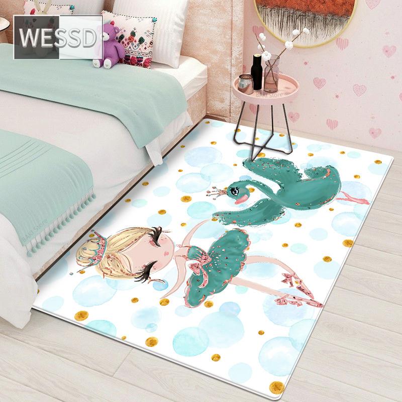 Kawaii Cartoon Ballett Mädchen Teppich für Kinderzimmer und nordischer weicher Schlafzimmerteppich für Babys