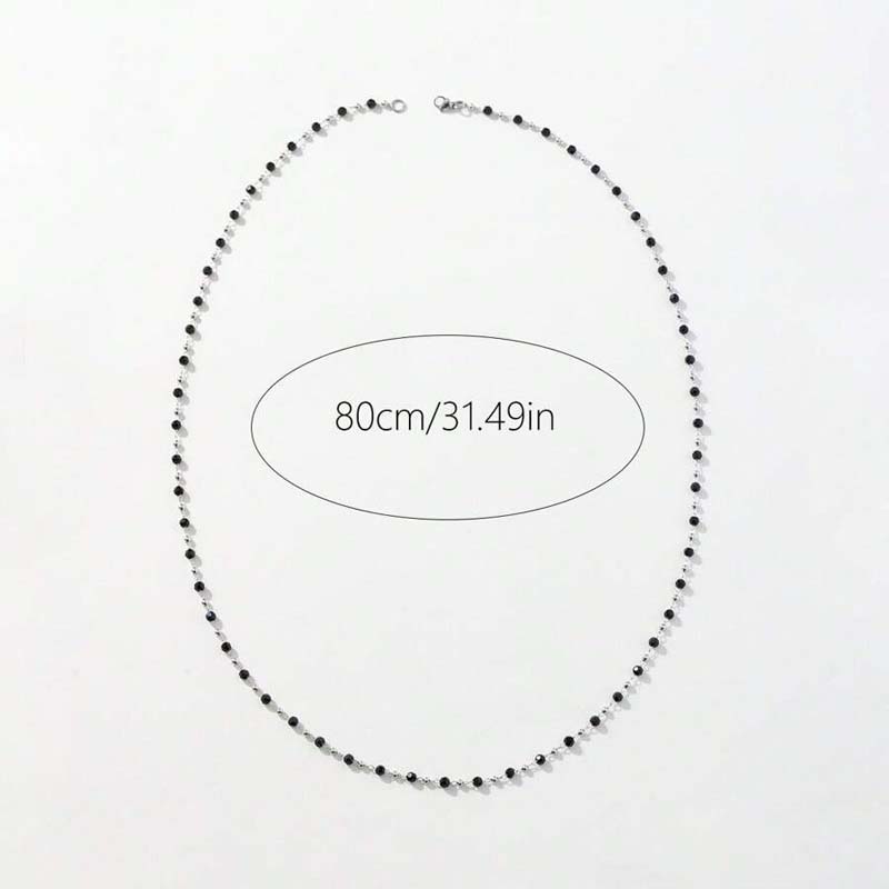 2024 New Fashion Black Glass Long Y-shaped Necklace for Women Fashion Zinc Alloy Color Round Bead Chain Necklaces Zircon Gift