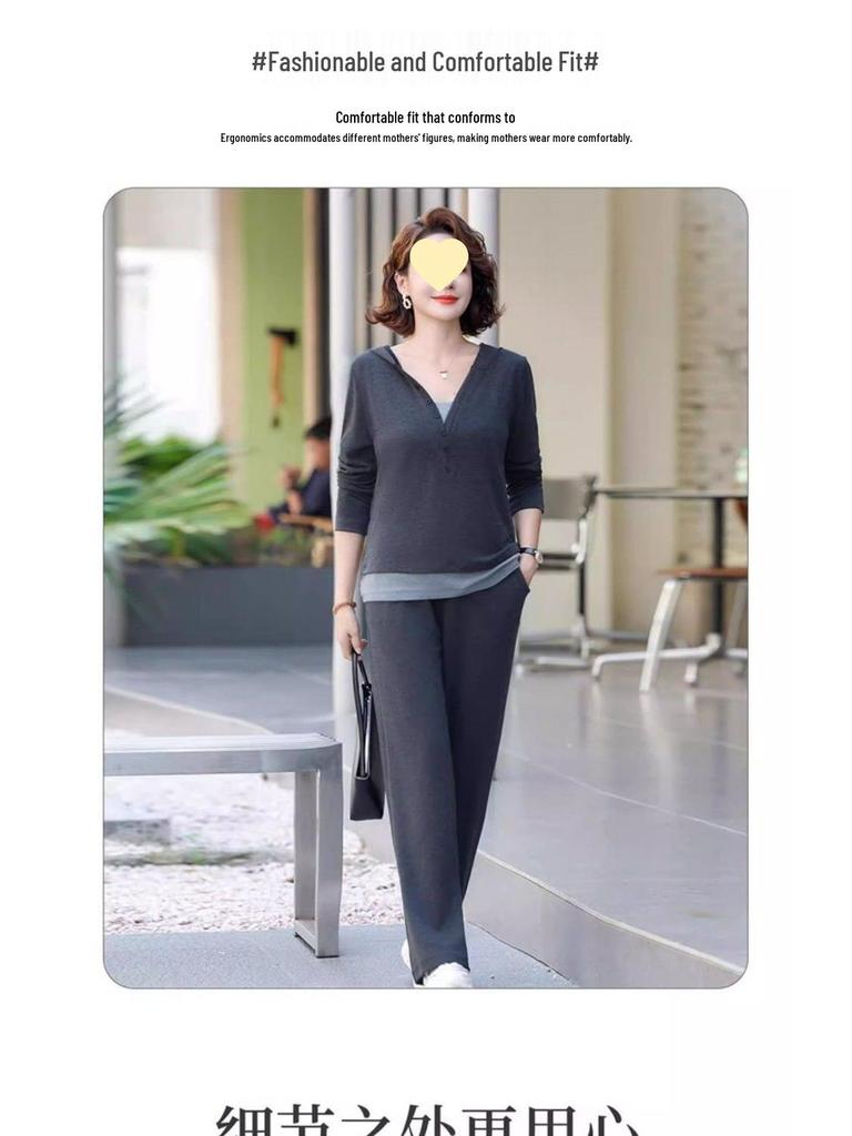 2025 Spring/Autumn Casual Plus-Size Two-Piece Sportswear for Middle-Aged and Elderly Women