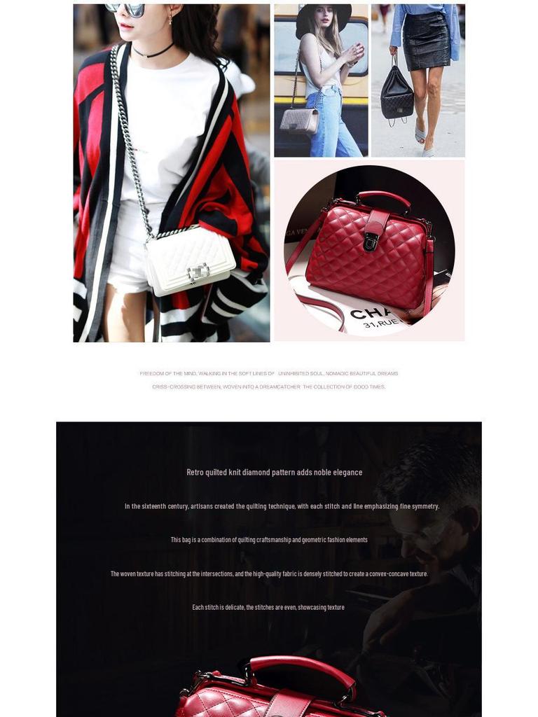 Women's Retro Doctor Bag - Stylish Diamond Pattern Crossbody Handbag