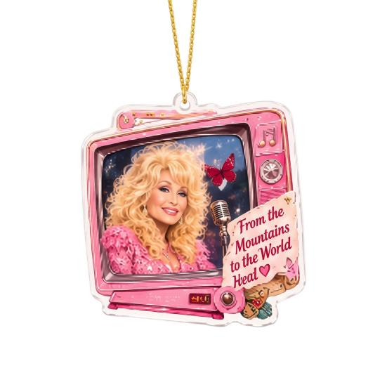 Unique Festival Gift Ideas Dolly Christmas Ornament, 2D Acrylic Collectible Hanging Decor, Memorial Country Pink Western Style Decorations Music Theme