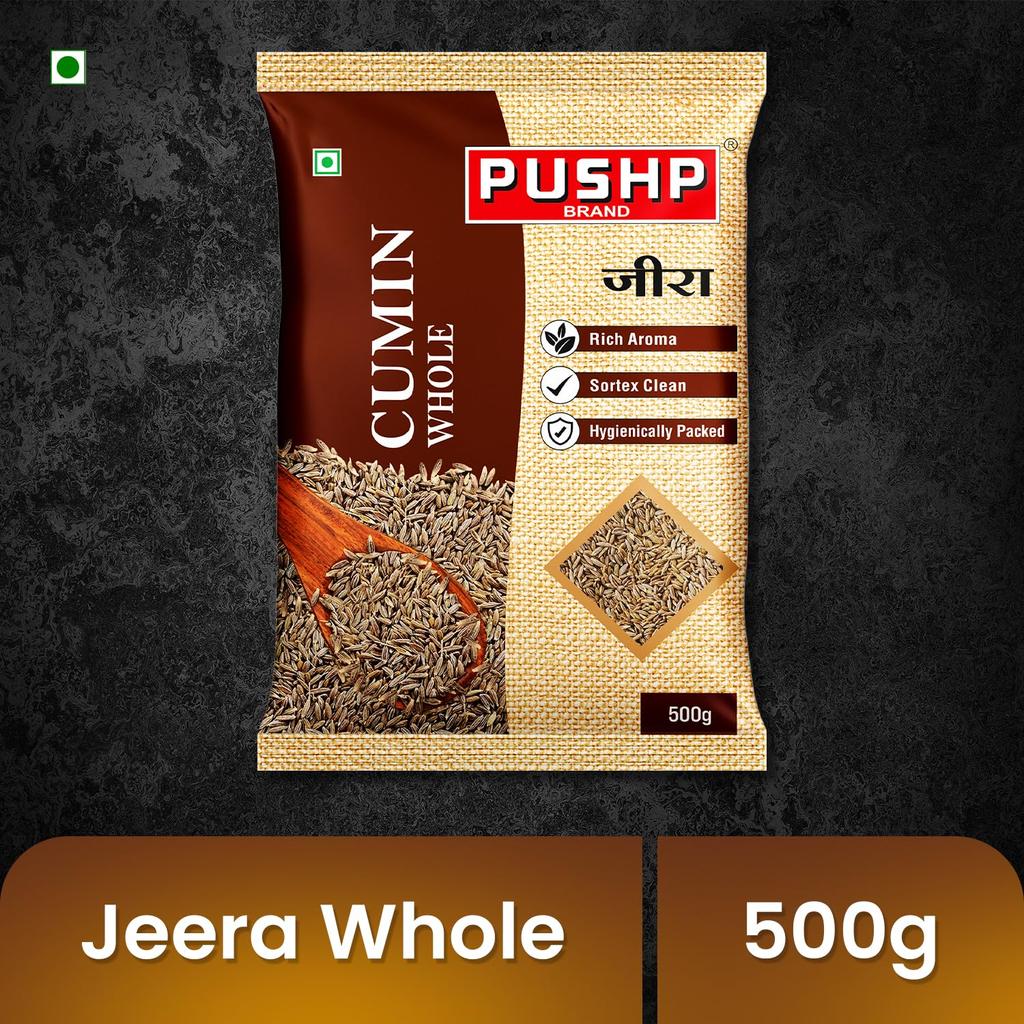 Pushp Hele Komijnzaad Premium Kwaliteit Jeera Voor Authentieke Indiase Keuken Aromatische Smaakvolle Kruiderij 500g Pak van 1