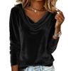 Women Tops Swing Collar Long Sleeve Velvety Fabric Solid Color Pullover Tops Golden Velvet Casual Blouse Office Date Wear