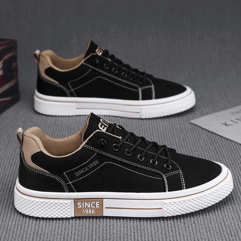 

2025 летние дышащие универсальные парусиновые туфли в стиле ретро, повседневная мужская обувь, корейская версия студенческой обуви, низкие спортивные черные туфли 39 чёрный