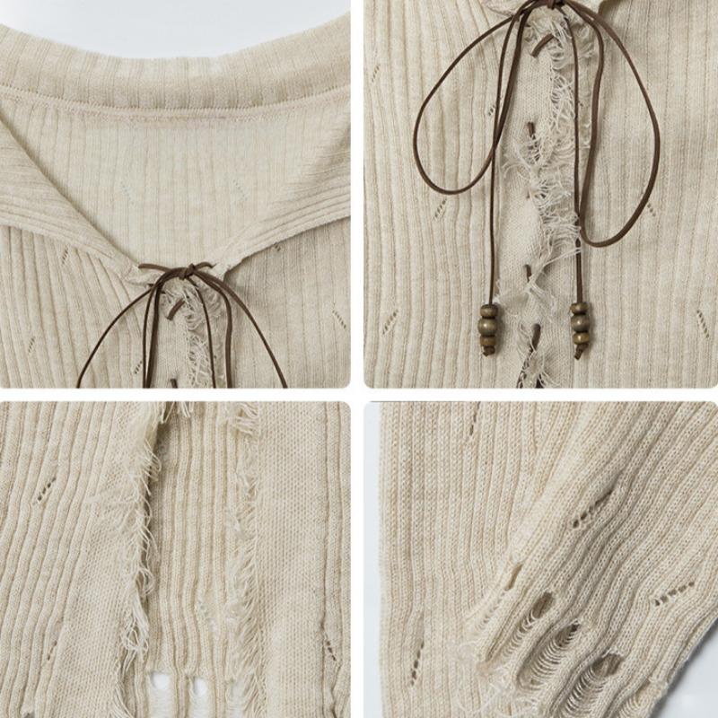 Spring Women's New Spice Girl Style Hole Strap Slim-fit Long Sleeve Sweater