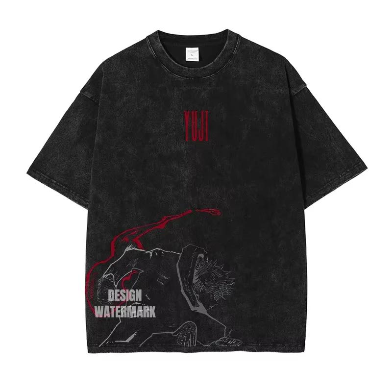 2026 summer Jujutsu Kaisen Gojo Satoru Washed T-shirt Anime Harajuku Streetwear Oversized Tee Y2K Retro Otaku Tops