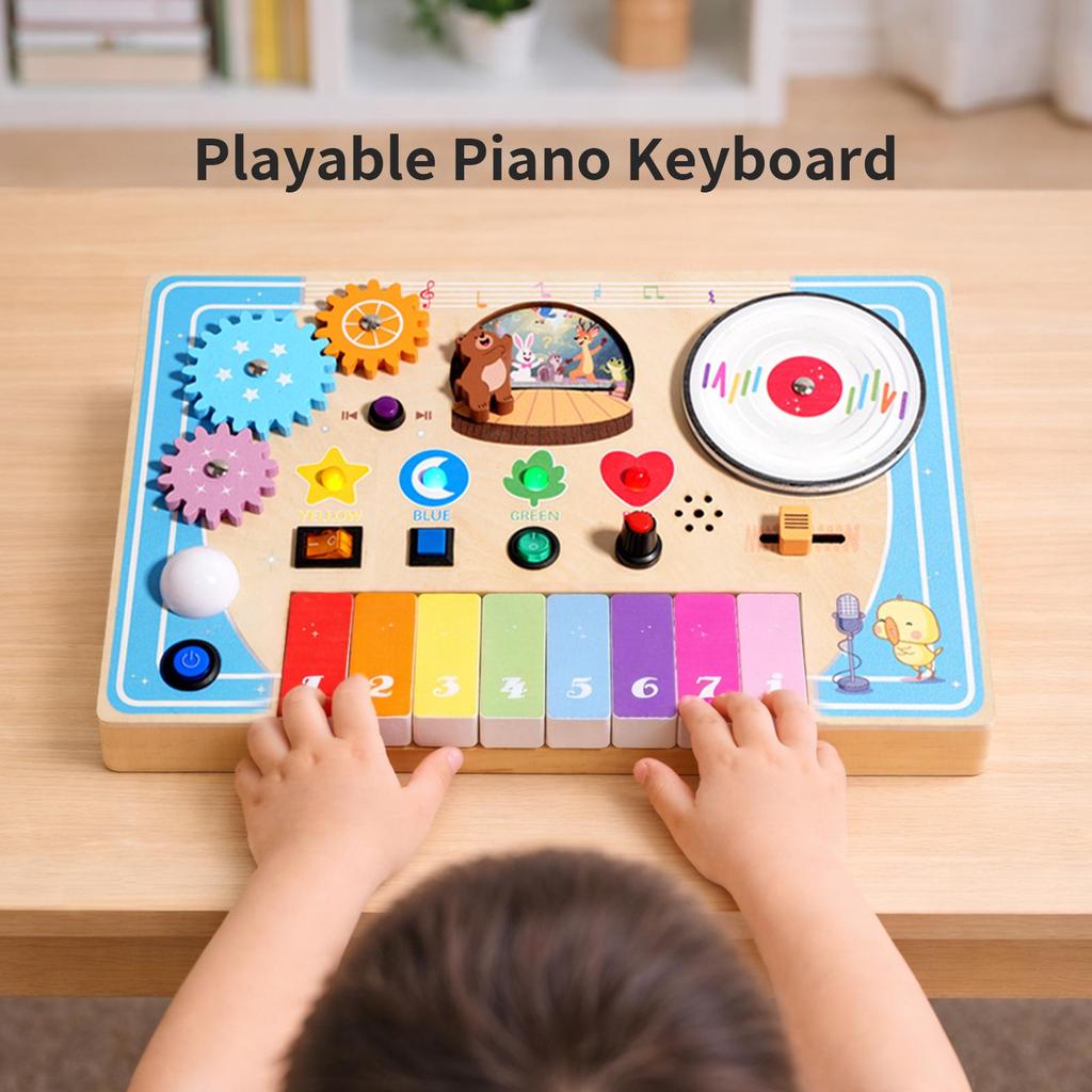 Multifunctional LED DJ Disc Wooden Piano Toy for Kids