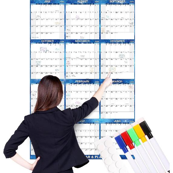 2025-2026 Wall Calendar- 32" X 48" Large Erasable Calendar Starry Sky, Wet & Dry Erase Large Laminated Annual Yearly Planner, 12 Month Wall Calendar