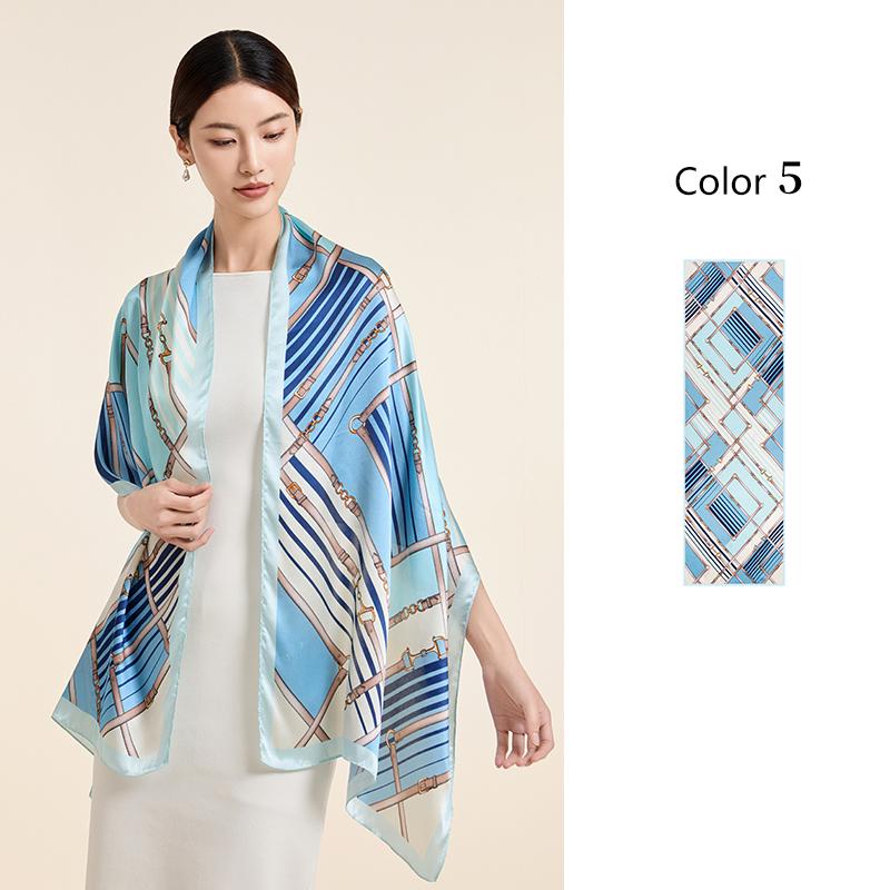 100% Real Silk Long Scarf Women Print Hangzhou Fashion Handkerchief Pure Silk Neckscarves Luxury Bufandas Silk Shawl