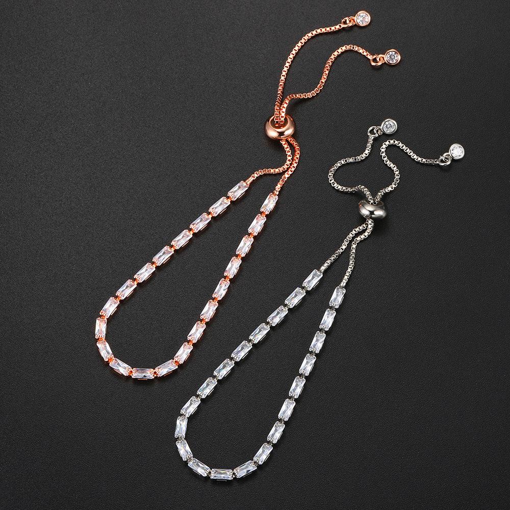 Popular Color Rectangle Zircon Adjustable Bracelet Full Diamond Birthstone Tennis Chain Jewelry