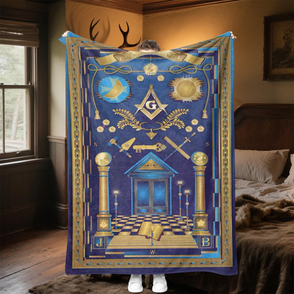1PC  Freemason Poster Masonic Symbols  Soft Comfortable Throw Blanket Suitable All Seasons Great Gift Idea Home Office Travel