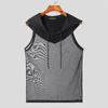 INCERUN Summer Men Drawstring Sleeveless Mesh Hooded Tank Tops