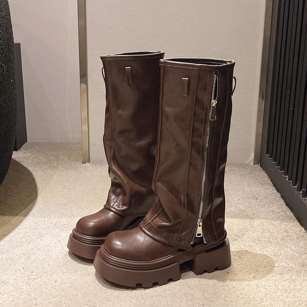 Internet Celebrity Explosion Thick-soled Muffin Pants Boots Martin Boots 2025 Autumn New Trend Knight High Boots Long Boots