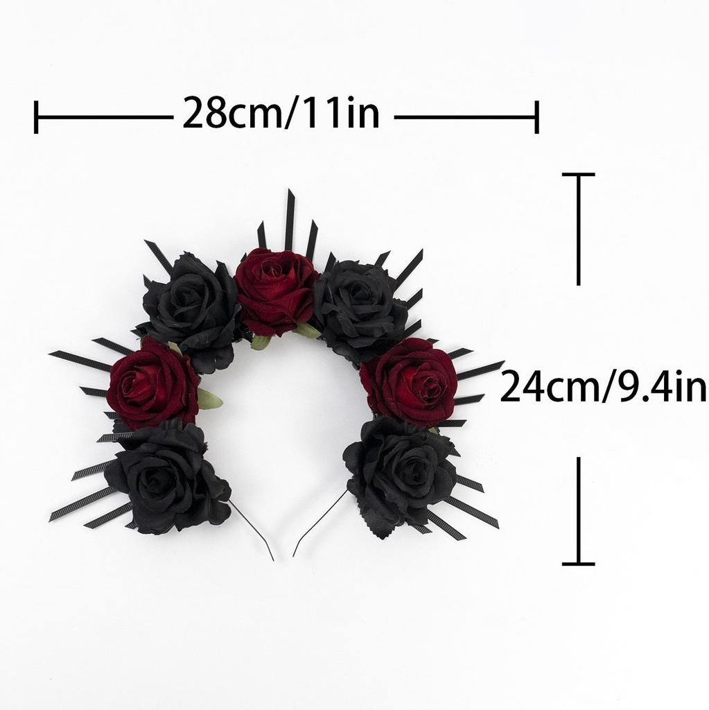 Tiare Halo Rose Gothique Mariée Sombre pour Halloween & Jour des Morts