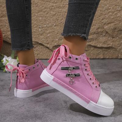 Breathable & Non-Slip Women's High-Top Sneakers | Lace-Up Casual Shoes with Thick Cushioned Insole, All-Season Sports Footwear In Pink