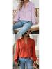 Autumn/Winter V-Neck Lace Long Sleeve Casual Solid Color Women's Top