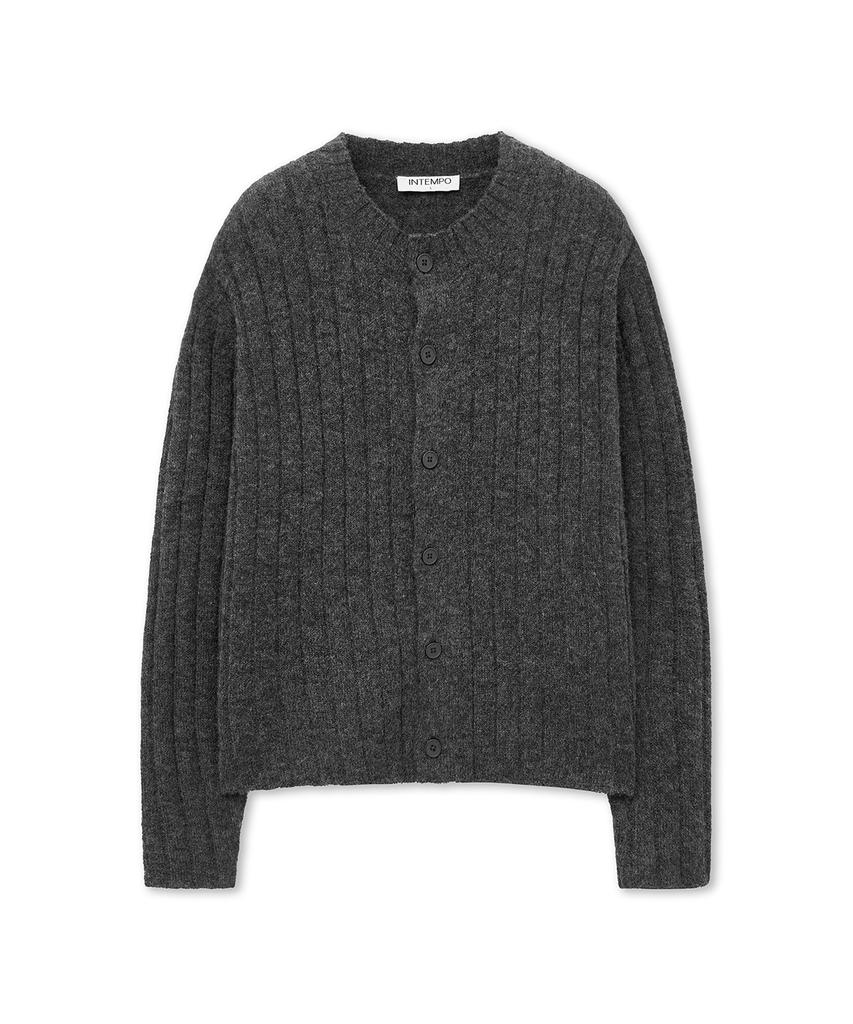 Intempomood Moss Crop Ribbed Cardigan_Gray
