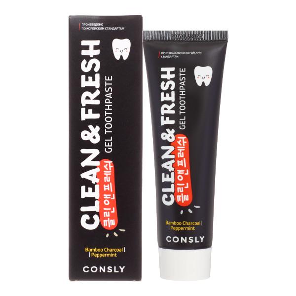 

CONSLY Clean&Fresh Bamboo Charcoal & Peppermint Gel Toothpaste Гелевая зубная паста Clean&Fresh с бамбуковым углем и перечной мятой