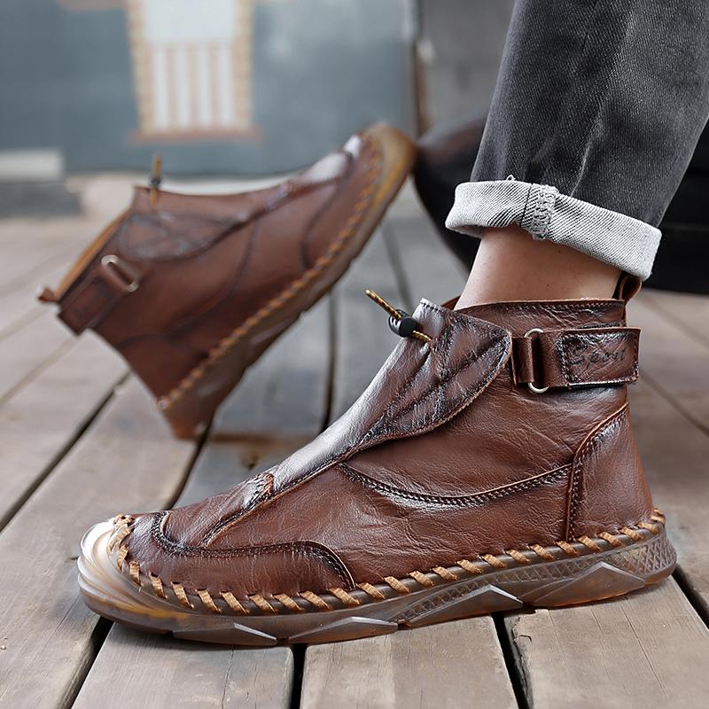 Fashion Breathable Slip on Low Top Walking Shoes Outdoor Male Ankle Boots Slip-Resistant Work Boots 2025 New Men's Leather Casual Shoes
