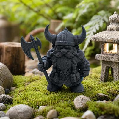 Viking Dwarf Warrior Statue, 3D Printed Barbarian Figurine, Horned Helmet Desk Decor for Home Office, Collectible Gift