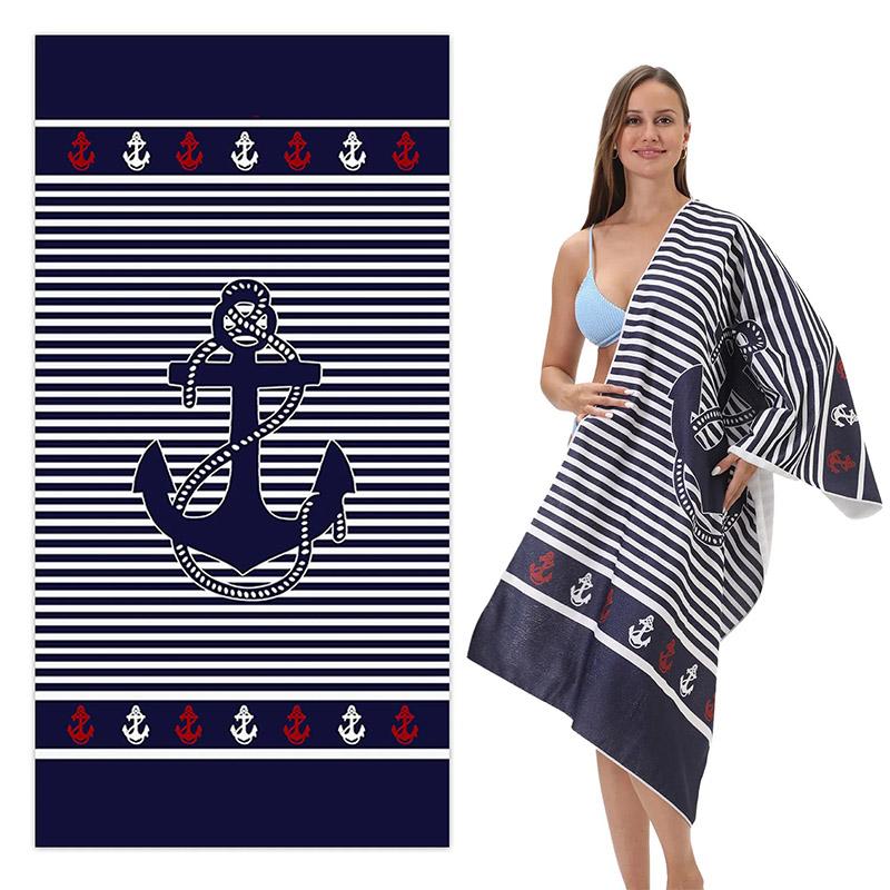 

Nautical Anchor Pattern Beach Towel Patterned Sunscreen And Windproof Suitable For Swimming Pool Camping Travel Blanket W40*H60(CM)