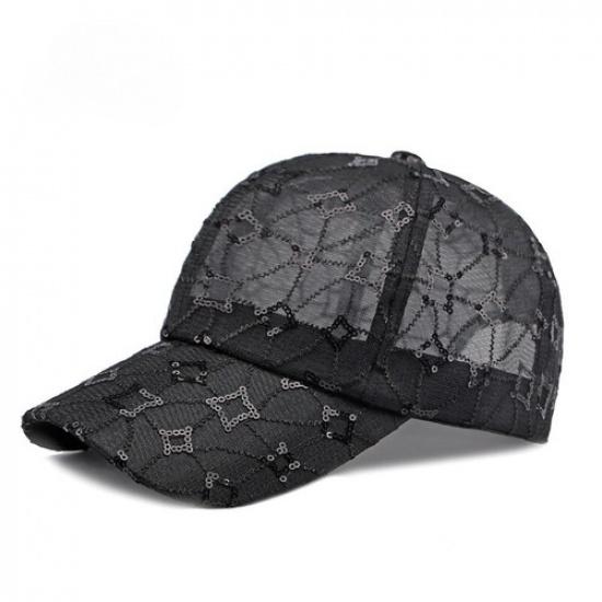 Ladies Sequin Breathable Full Mesh Baseball Cap Outdoor Sports Hat Trucker Hat