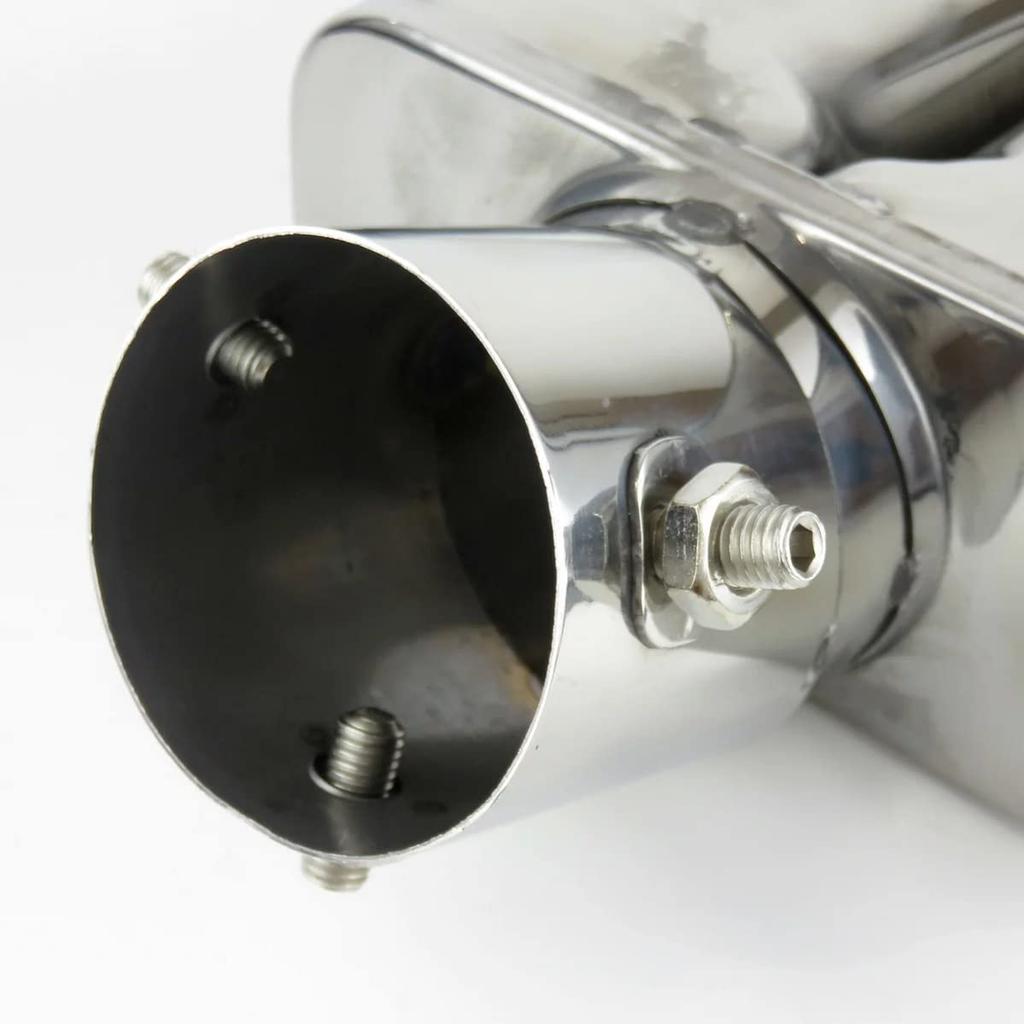 MYS Mukashima Automotive Supplies Muffler Cutter Twin Square Euro Style Dual Model Diameter 35-55mm Stainless Steel Silver